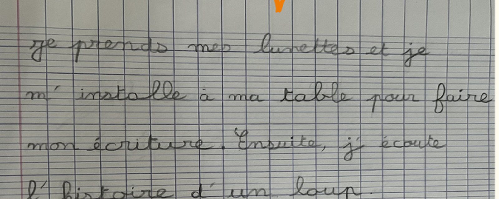 Écriture d'Elyo après 6 séances : le même texte, régulier et lisible
